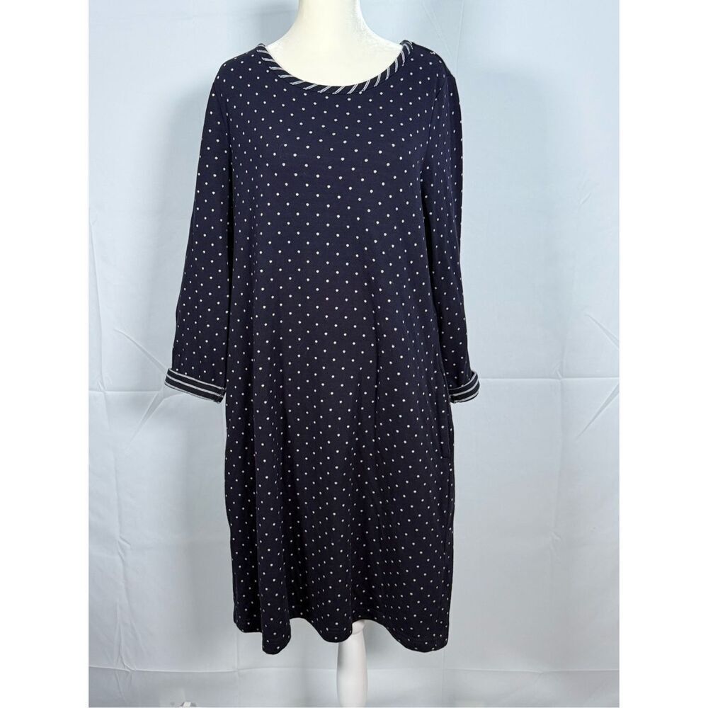 Talbots Shift Dress Womens LP‎ Blue White Polka Dot Coastal Grandma Cottagecore